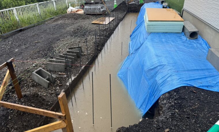 水浸しになった現場